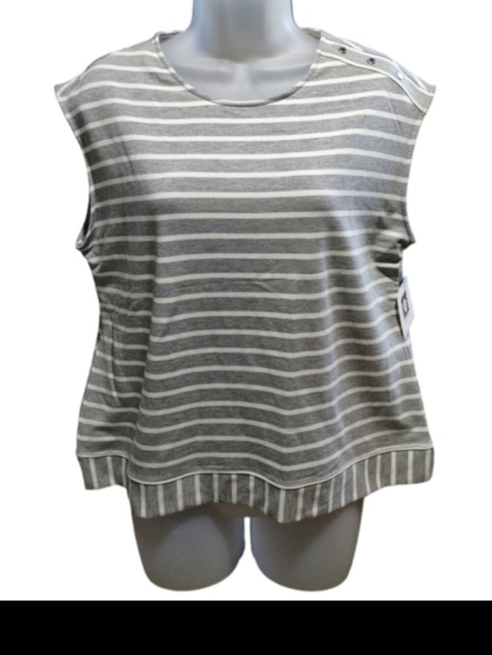 Anne Klein Knit Top Heather Gray White Small